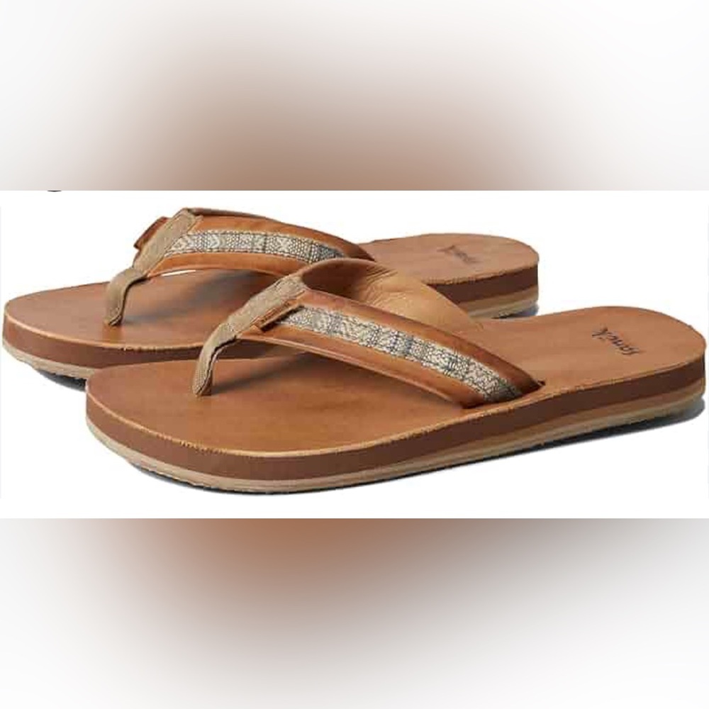 Sanuk mens hullsome artesano st brown flip flops size 9